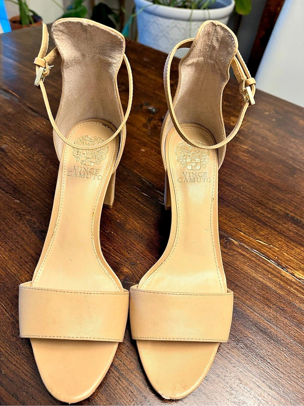 Vince Camuto Ankle Strap Block Heel Sandals in Tan